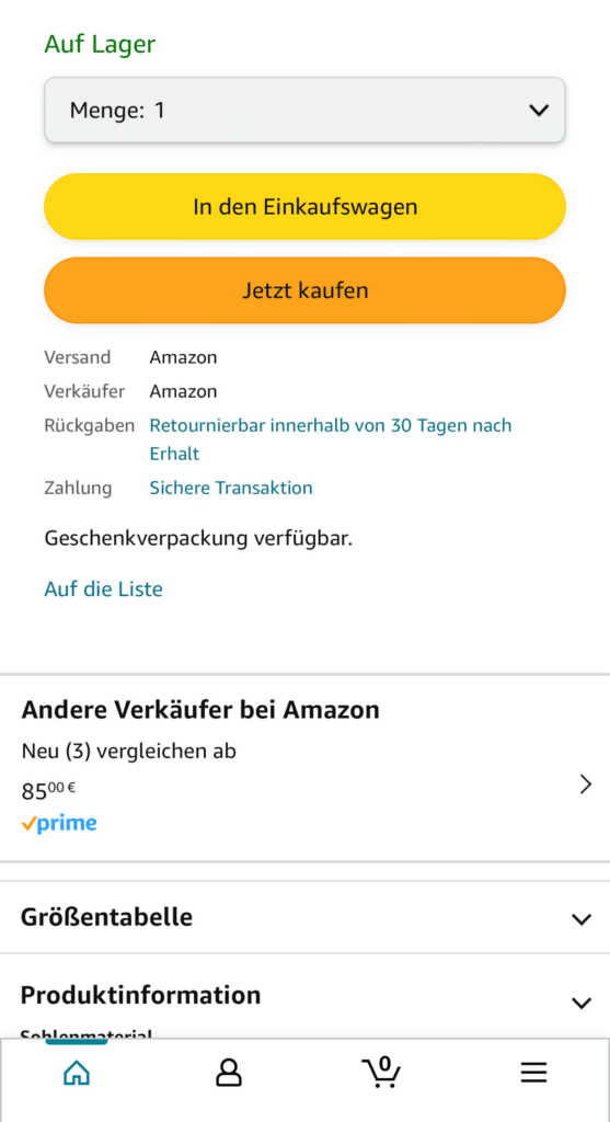 Andere Verkäufer sind bei der mobilen Ansicht noch besser "versteckt"
