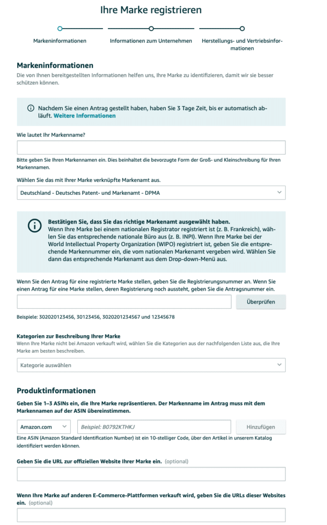 Amazon-Brand-Registry-Anmeldeformular